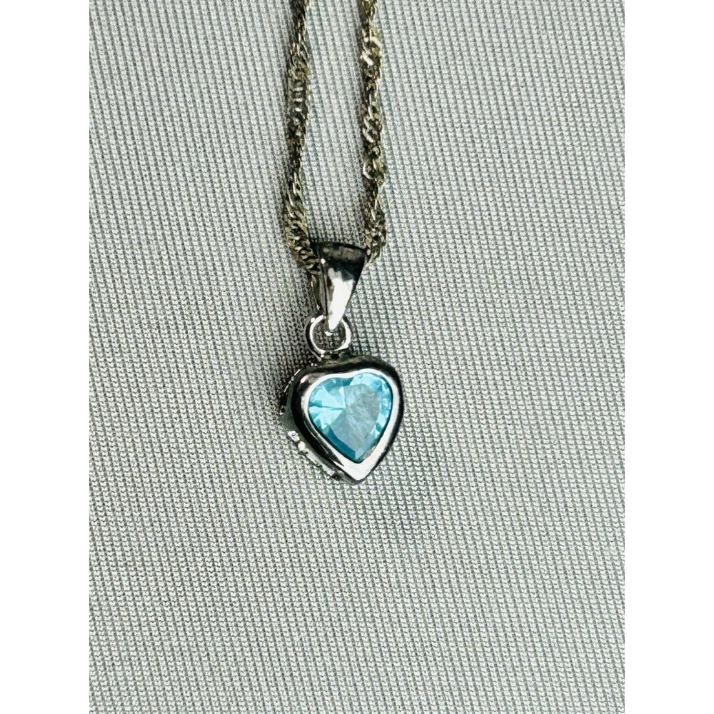Sterling Silver Blue Heart Pendant With Chain Necklace .925 Costume Jewelry READ